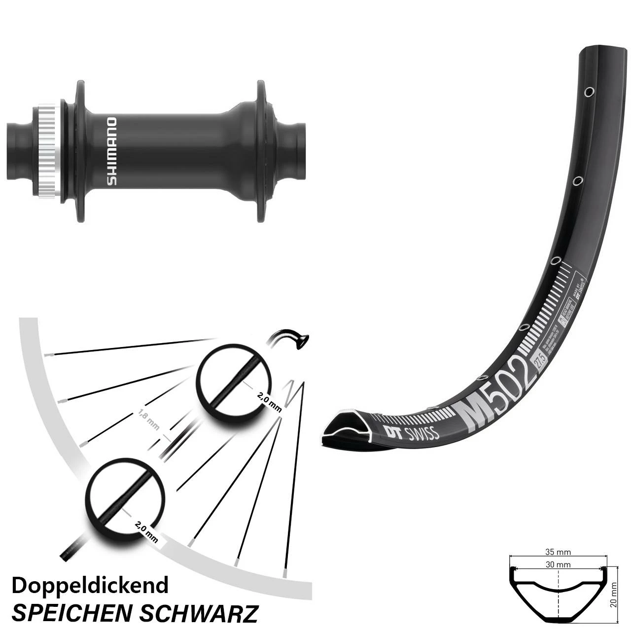 Dt-swiss Vorderrad 29 Zoll DT Swiss M 502 Boost Shimano HB-MT410-B 15x110 Mm Centerlock