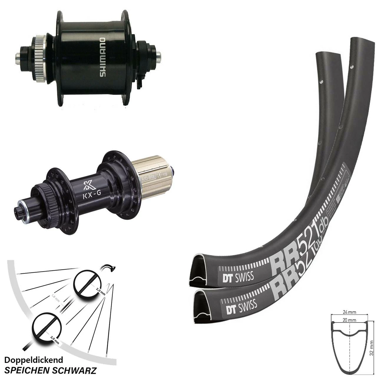Dt-swiss 28 Zoll Laufradsatz DT Swiss RR 521 Nabe KX-G Dynamo Shimano DH-UR700-3D