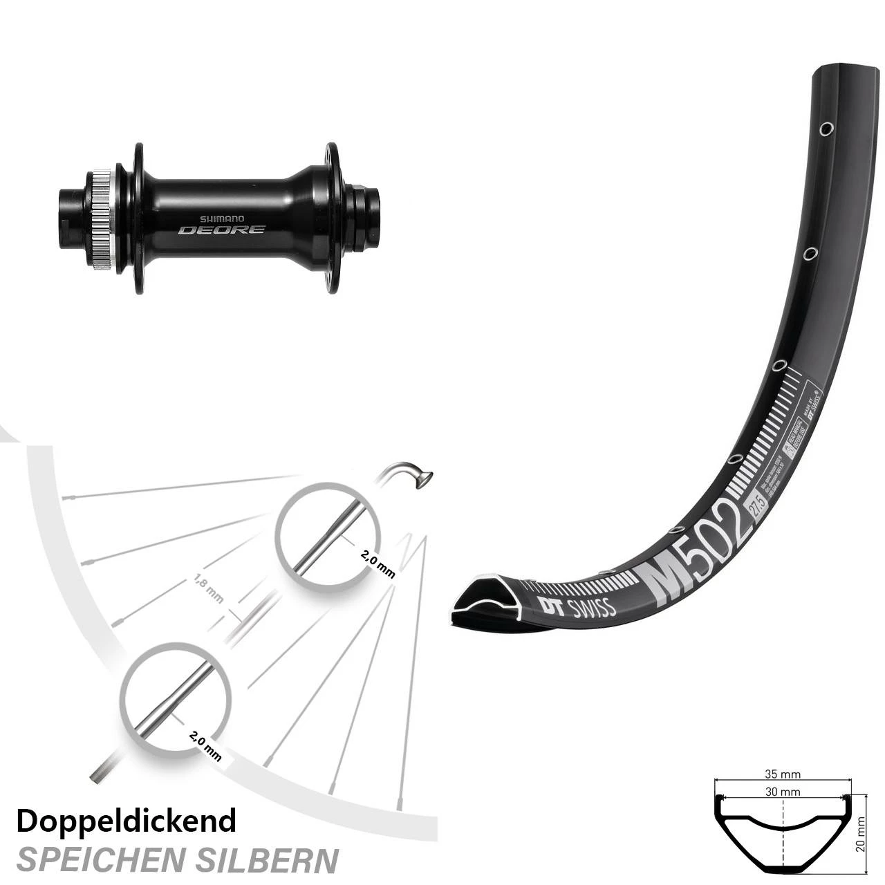 Dt-swiss Shimano Deore HB-M6010 DT Swiss M 502 Vorderrad 29 Zoll Boost 15x110 Mm Steckachse