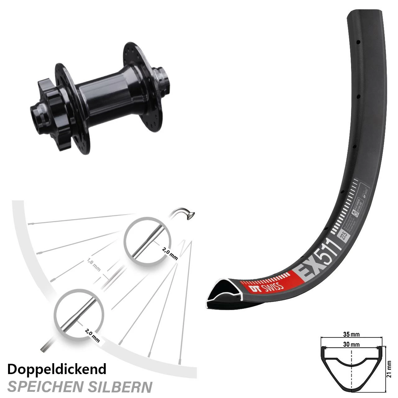 Dt-swiss Formula DHDC-71 DT Swiss EX 511 Vorderrad 27,5 Zoll 15x100 Mm Steckachse Für 6-Loch