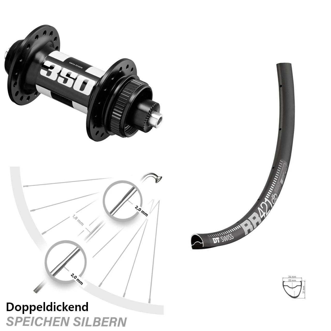 Dt-swiss 28 Zoll Vorderrad DT Swiss RR 421 DB 350 Nabe Centerlock 5/100 Mm