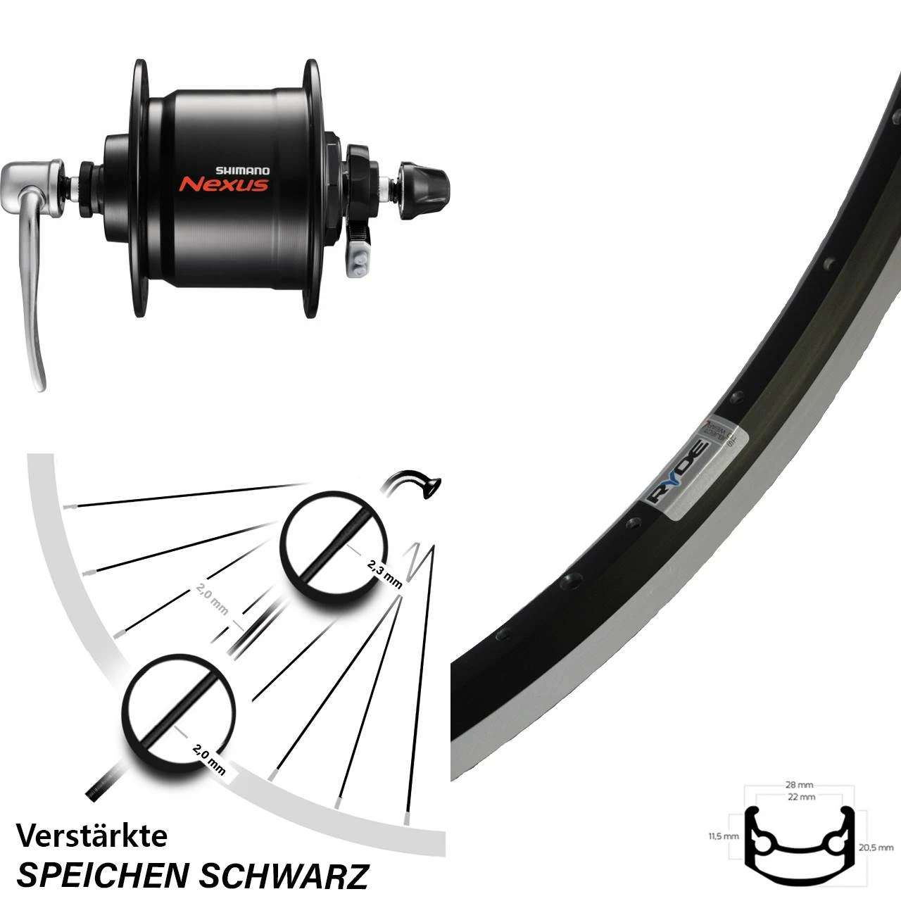 Vorderes Laufrad 26 Zoll Ryde Andra 35 Schwarz Shimano DH-C3000-3N