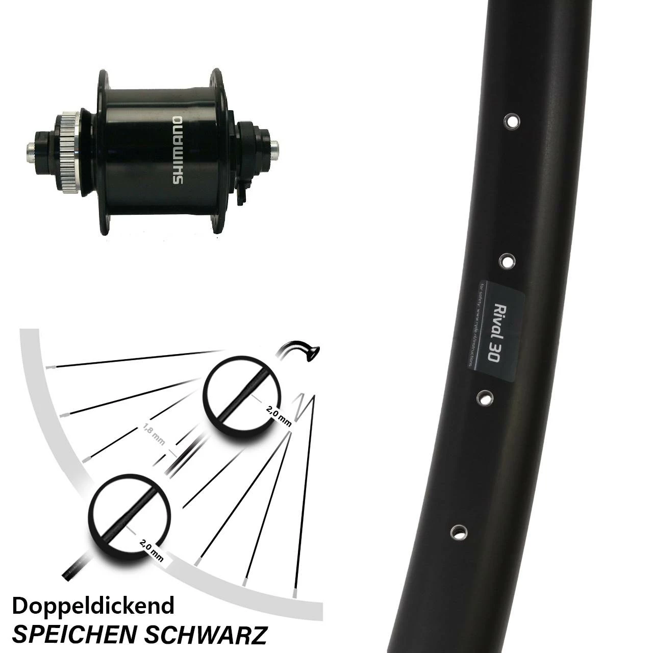 Vorderrad Ryde Rival 30 Dynamo Shimano DH-UR700-3D Centerlock 29 Zoll