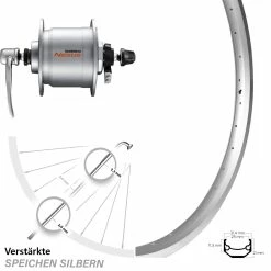 Vorderrad Fahrrad 24 Zoll Ryde Andra 40 Shimano DH-C3000-3N Nabendynamo Silbern