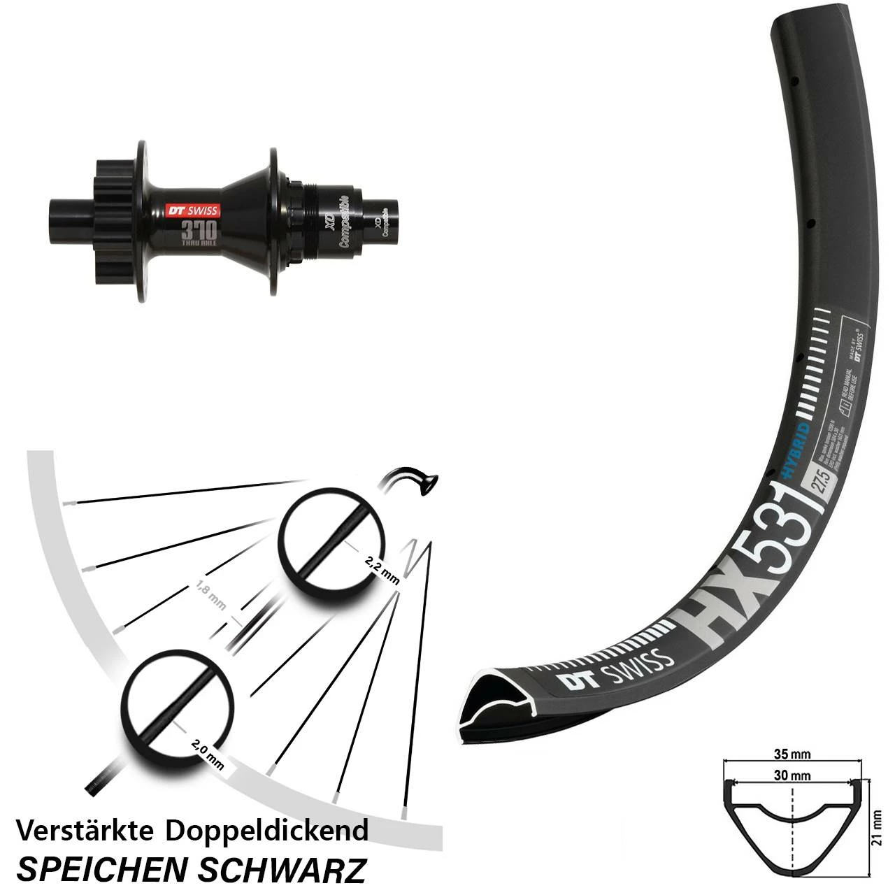 Dt-swiss 370 DT Swiss HX 531 Laufrad 27,5 Zoll 12/142 Mm