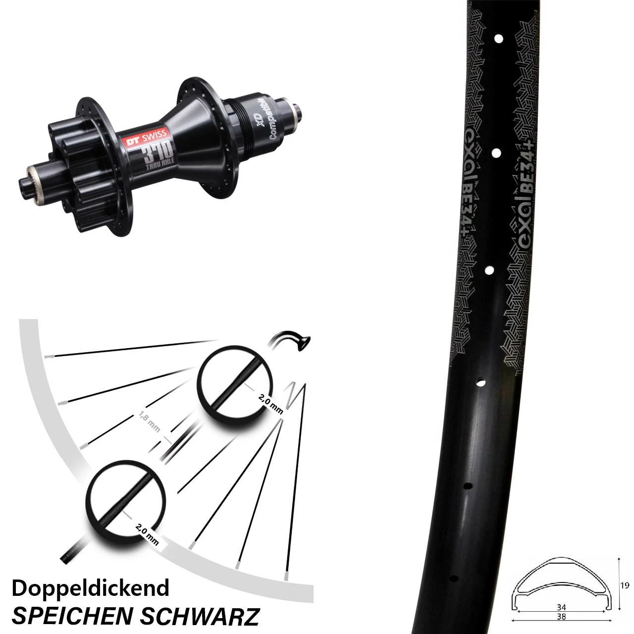 Hinterrad 29+ Zoll Exal BE34 DT Swiss 370 Disc Schnellspanner