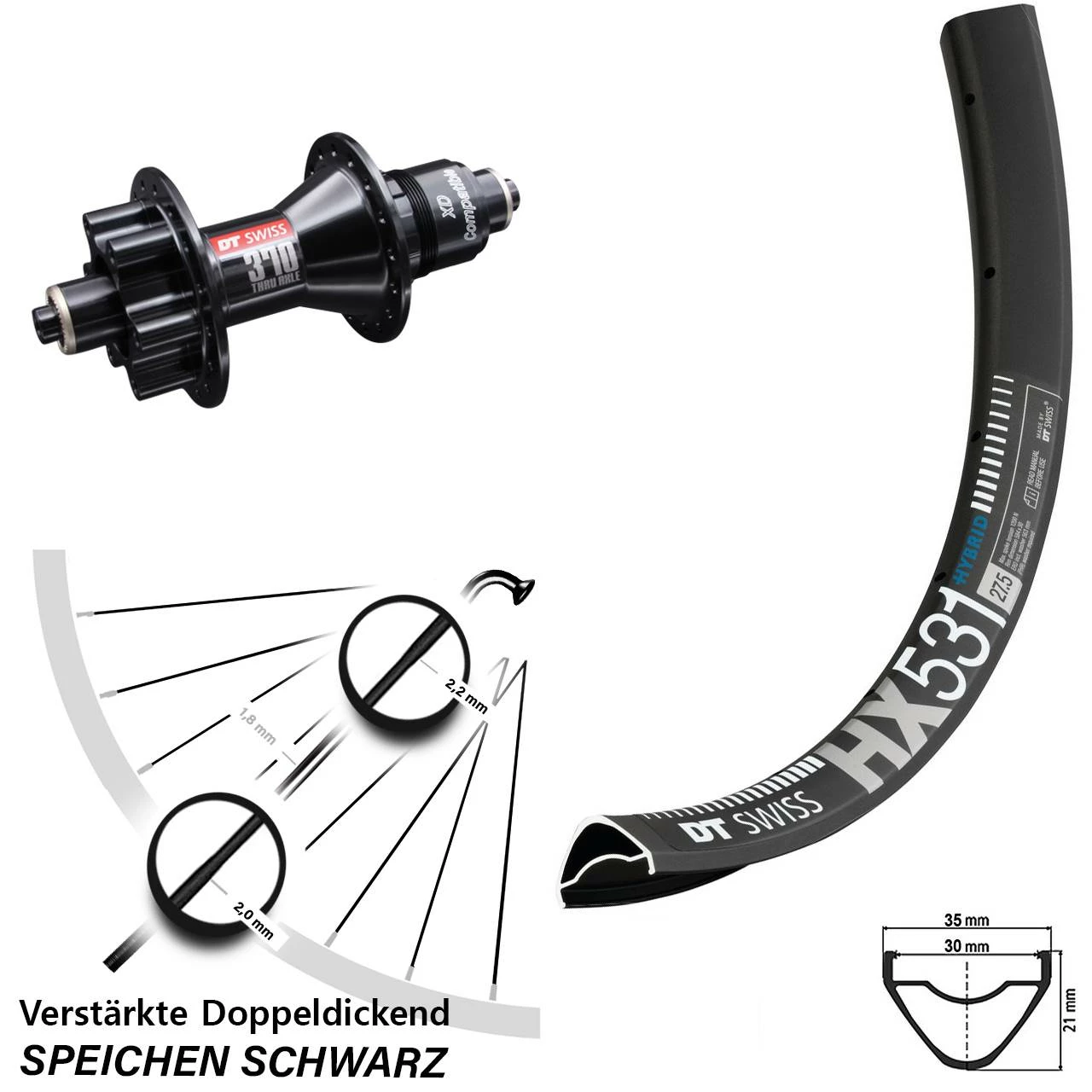 Dt-swiss 370 DT Swiss HX 531 Hinterrad 29 Zoll 6-Loch 5/135 Mm Shimano 11-fach