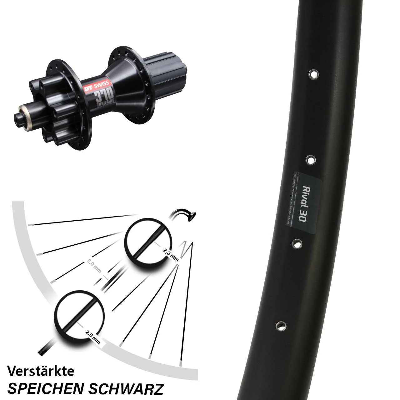 Hinterrad Ryde Rival 30 Disc 29 Zoll DT Swiss 370 6-Loch Nabe 135 Mm