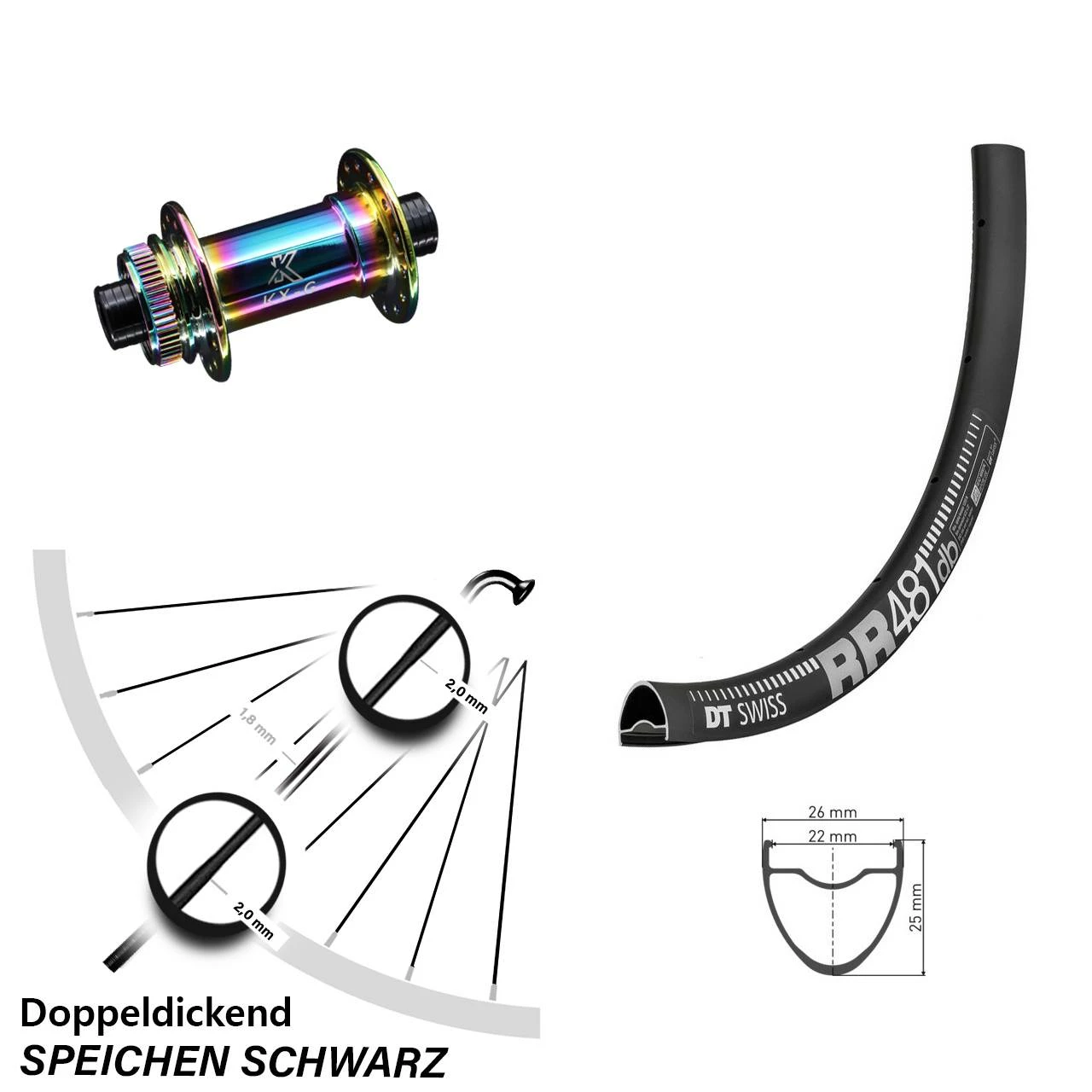 Dt-swiss 27,5 Zoll Vorderrad KX-G Nabe Oilslick 12x100 Mm Steckachse DT Swiss RR 481 DB Centerlock