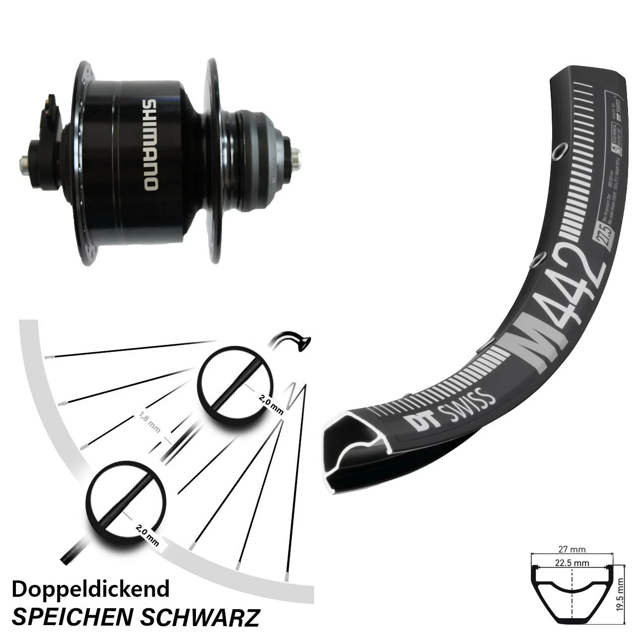 Dt-swiss Shimano DH3D72 DT Swiss M 442 Scheibenbrems-Vorderrad 27,5 Zoll