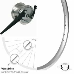 Sturmey Archer X-FDD Nabendynamo Vorderrad 24 Zoll Ryde Andra 40 Silbern