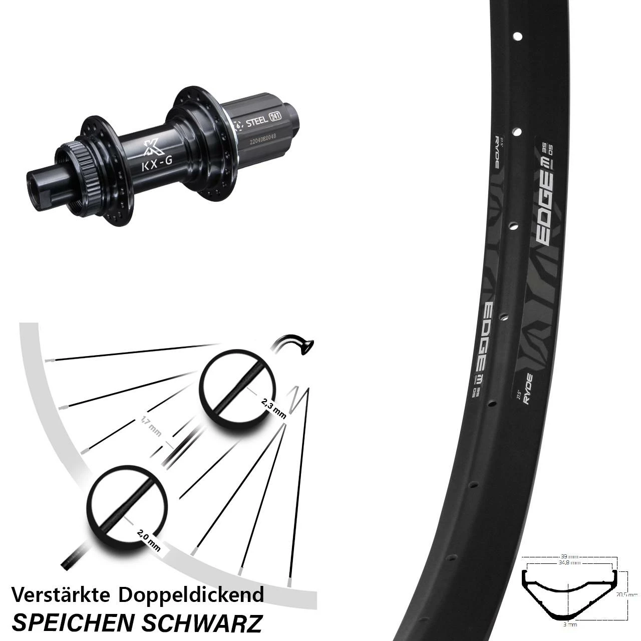 KX-GS 12x142 Mm Centerlock Ryde Edge M35-584 ETRTO Hinterrad 27,5 Zoll