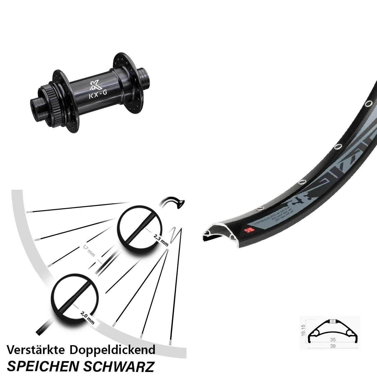 Verstärktes 29+ Zoll Vorderrad Rodi TRYP 35 Mit KX-G Steckachse 15x100 Nabe