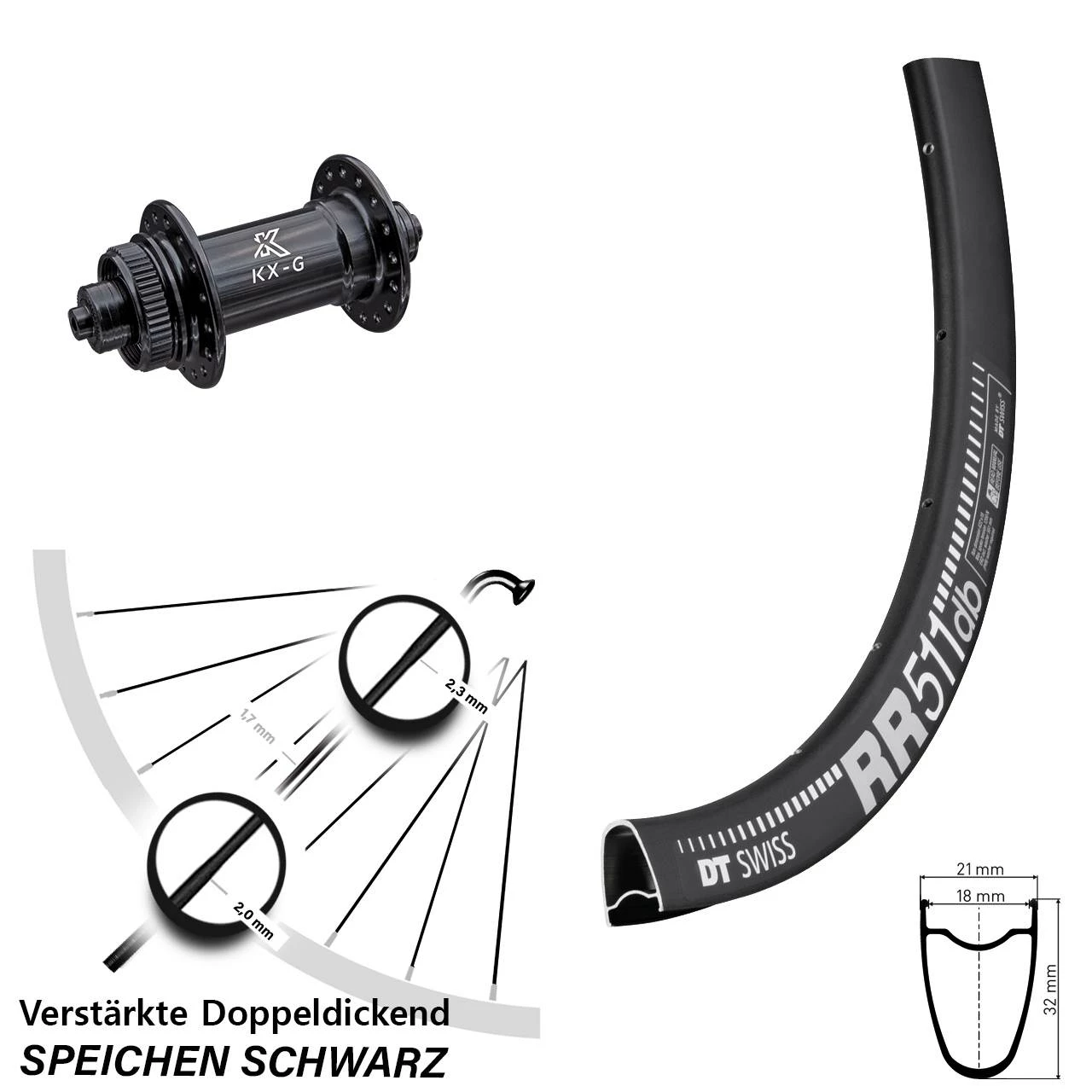 Dt-swiss 28 Zoll Vorderrad KX-G 5x100 Mm Road Disc DT Swiss RR 511 DB Centerlock