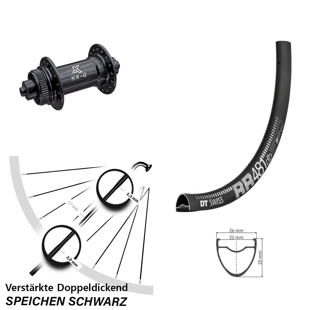 Dt-swiss Laufrad 28 Zoll DT Swiss RR 481 DB Disc Verstärkt KX-G Vorderradnabe 5/100
