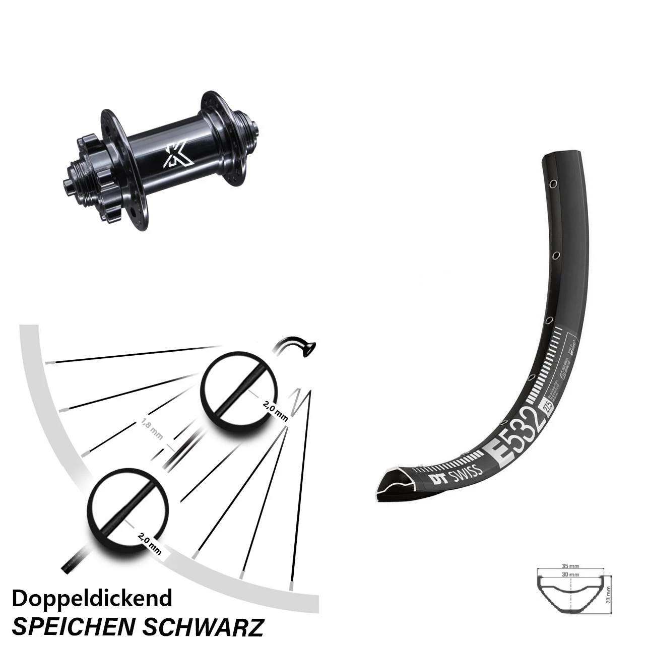 Dt-swiss KX-M Nabe 5x100 Mm DT Swiss E 532 Vorderrad 29 Zoll Für 6-Loch