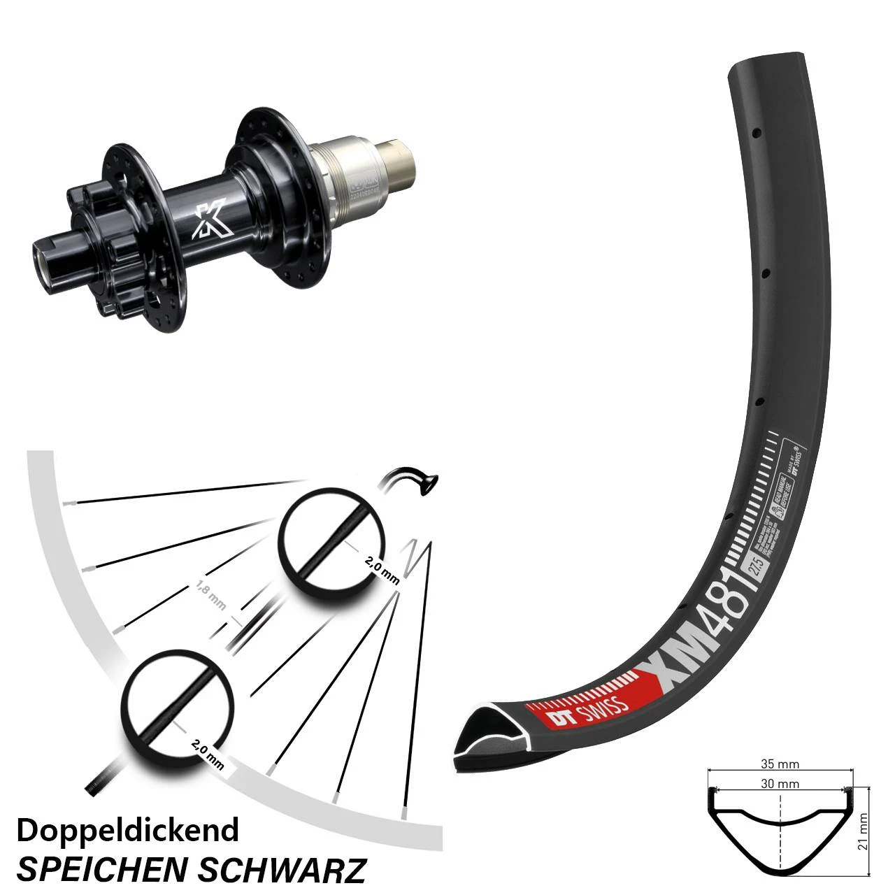 Dt-swiss 27,5 Zoll Hinterrad KX-M Nabe 6-Loch DT Swiss XM 481