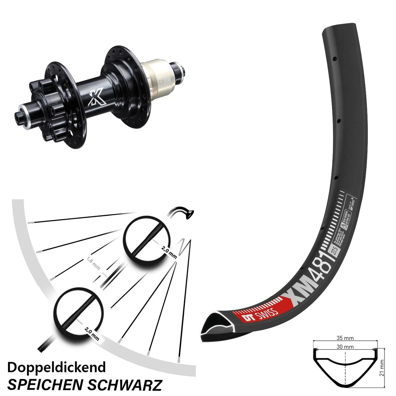 Dt-swiss 27,5 Zoll Hinterrad KX-M Nabe 6-Loch DT Swiss XM 481 Schnellspanner 5x135 Mm