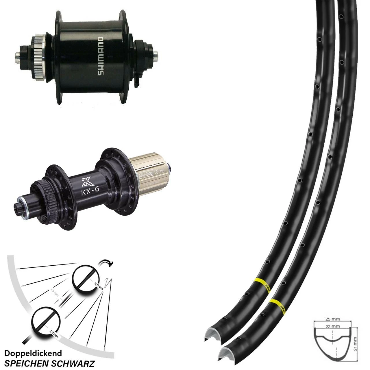 Laufradsatz Mavic A 1022 Dynamo Shimano DH-UR700 Centerlock KX-G 11-fach Schnellspanner