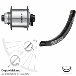Vorderrad 26 Zoll Exal BE 21 Schwarz Shimano DH-UR708 Dynamo 15x100 Mm Silbern