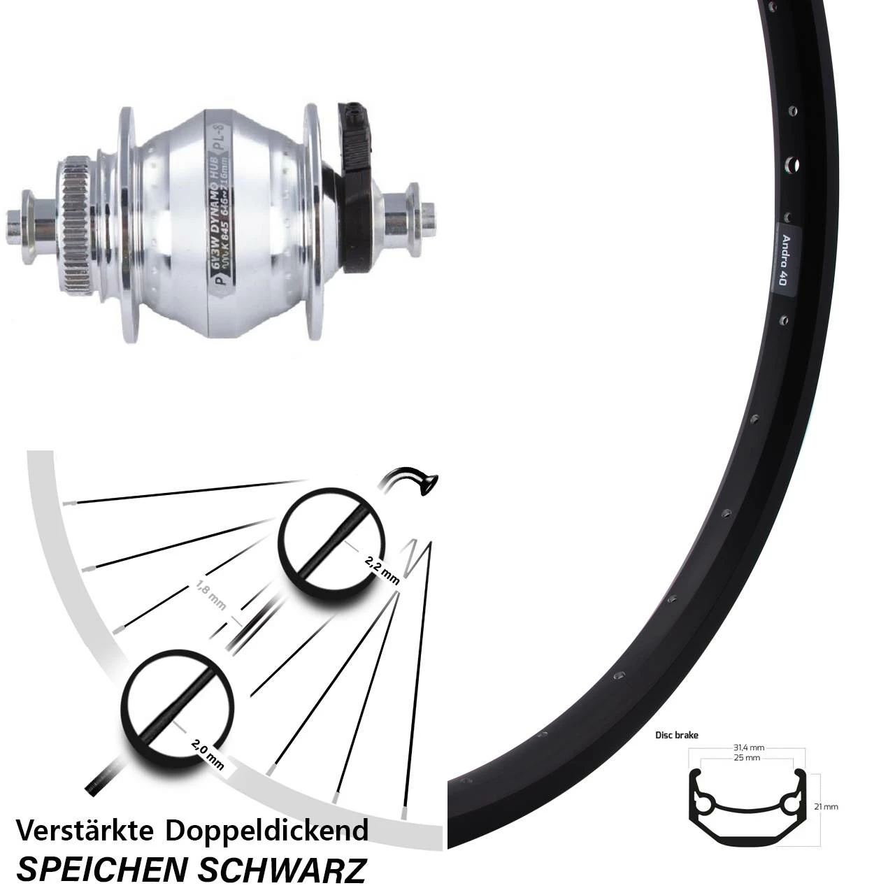 Shutter Precision PL-8 Vorderrad 28-29 Zoll Ryde Andra 40 Disc Nabendynamo