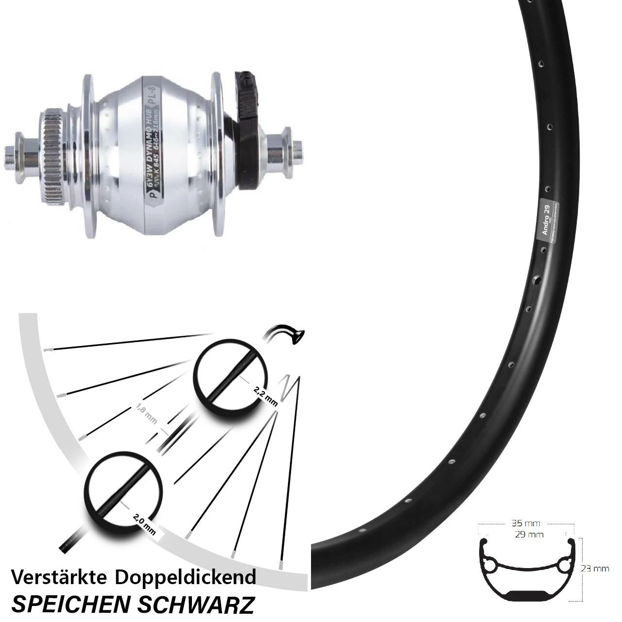 Vorderrad Dynamo Schnellspanner Shutter Precision PL-8 Silbern Ryde Andra 29 Zoll