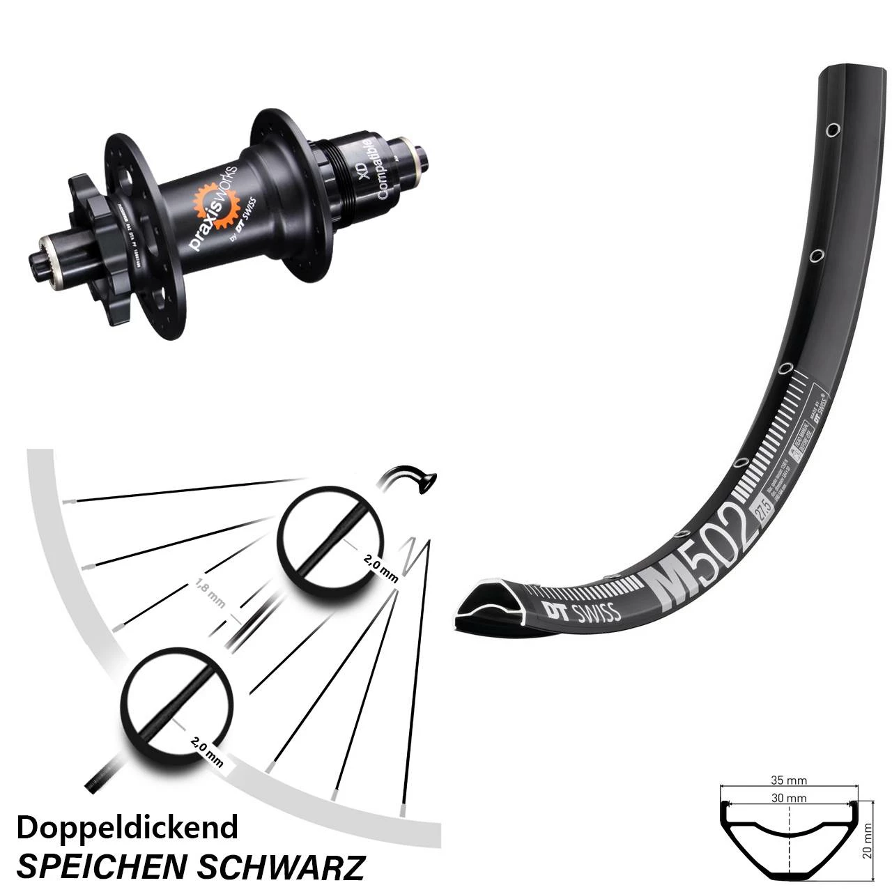 Dt-swiss DT Swiss M502-350 SRAM XD Laufrad 27,5 Zoll 6-Loch