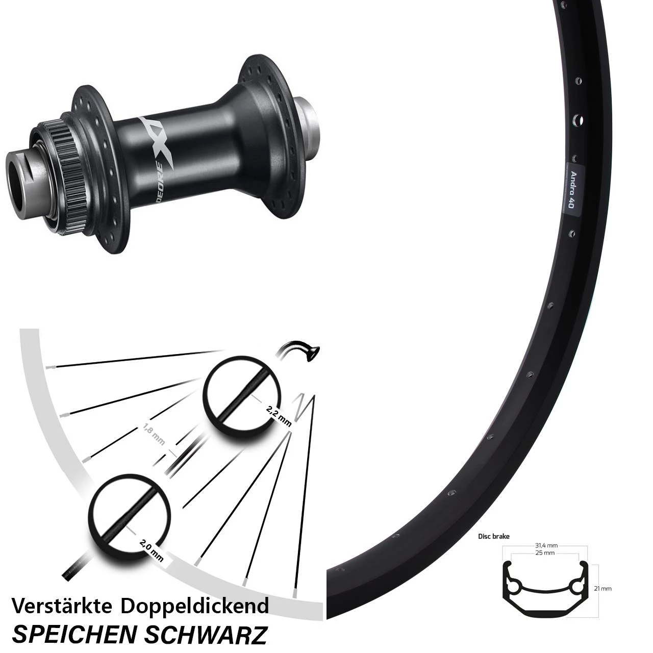27,5 Zoll Laufrad Ryde Andra 40 Disc Shimano XT HB-M8110 Für 15 Mm Stekachse
