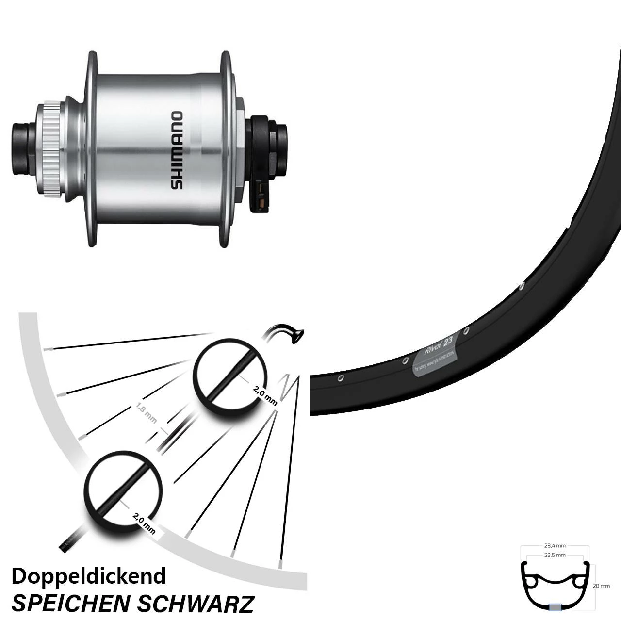 Vorderes Laufrad 28-29 Zoll Ryde Rival 23 Shimano DH-UR708 Für Steckachse