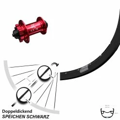 27,5 Zoll Vorderrad KX-M Nabe Rot-eloxiert 5x100 Mm Ryde Rival 23 Für Schnellspanner