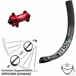 Dt-swiss 27,5 Zoll Vorderrad KX-M Nabe Rot-eloxiert 5x100 Mm DT Swiss HX 531 Für 6-Loch