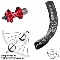 Dt-swiss DT Swiss E 512 Hinterrad 27,5 Zoll KX-M 6-loch Nabe Rot-eloxiert