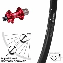 Ryde Edge M30 OS Hinteres Rad 27,5 Zoll Nabe Rot Eloxiert KX-M Steckachse 11-fach 6-loch