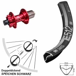 Dt-swiss 29 Zoll Hinterrad KX-M Rot 12x142 Mm Steckachse DT Swiss E 512