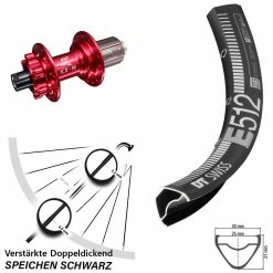 Dt-swiss 29 Zoll Hinteres Rad DT Swiss E 512 Mit KX-M Nabe Rot Eloxiert 6-loch 12x142 Mm