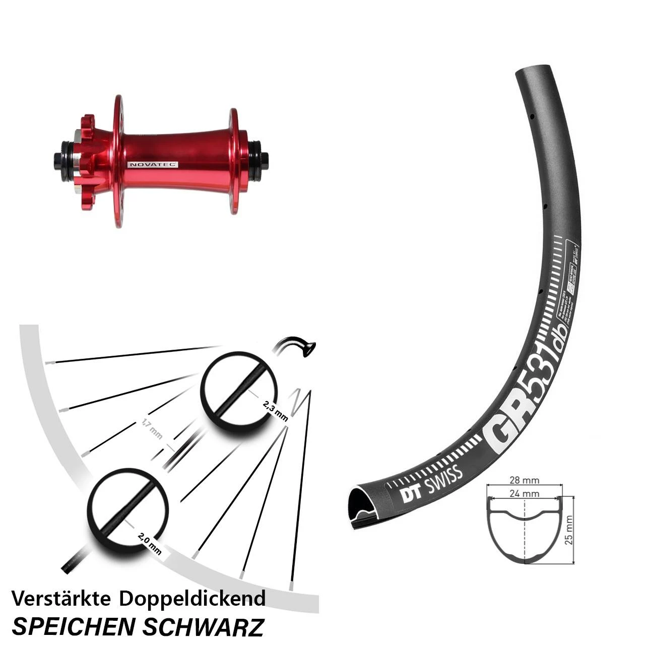 Dt-swiss DT Swiss GR 531 DB Disc Gravel Vorderrad 27,5 Zoll Novatec Nabe D791SB Rot-eloxiert