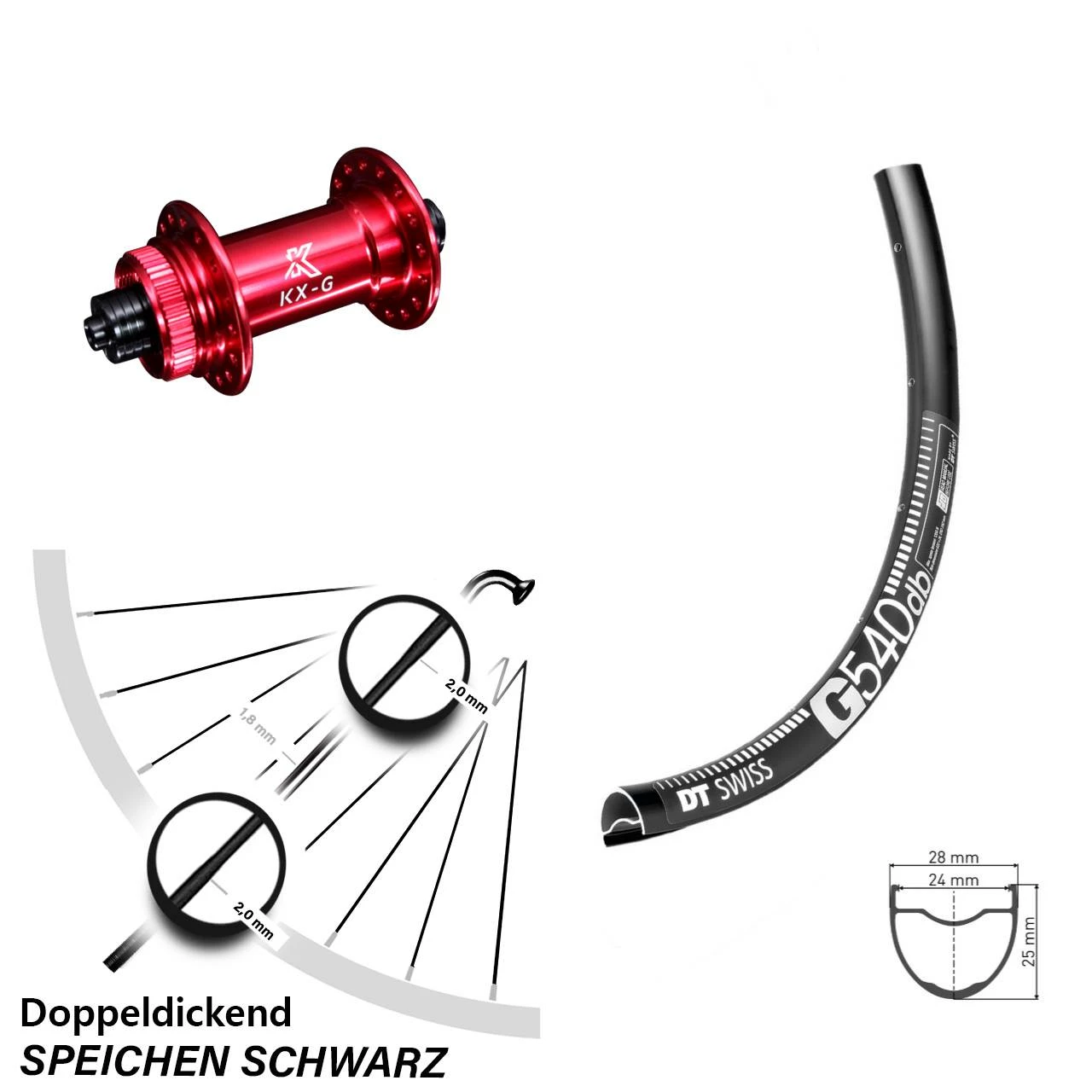 Dt-swiss Vorderrad 27,5 Zoll DT Swiss G 540 DB KX-G Vorderradnabe 5x100 Centerlock
