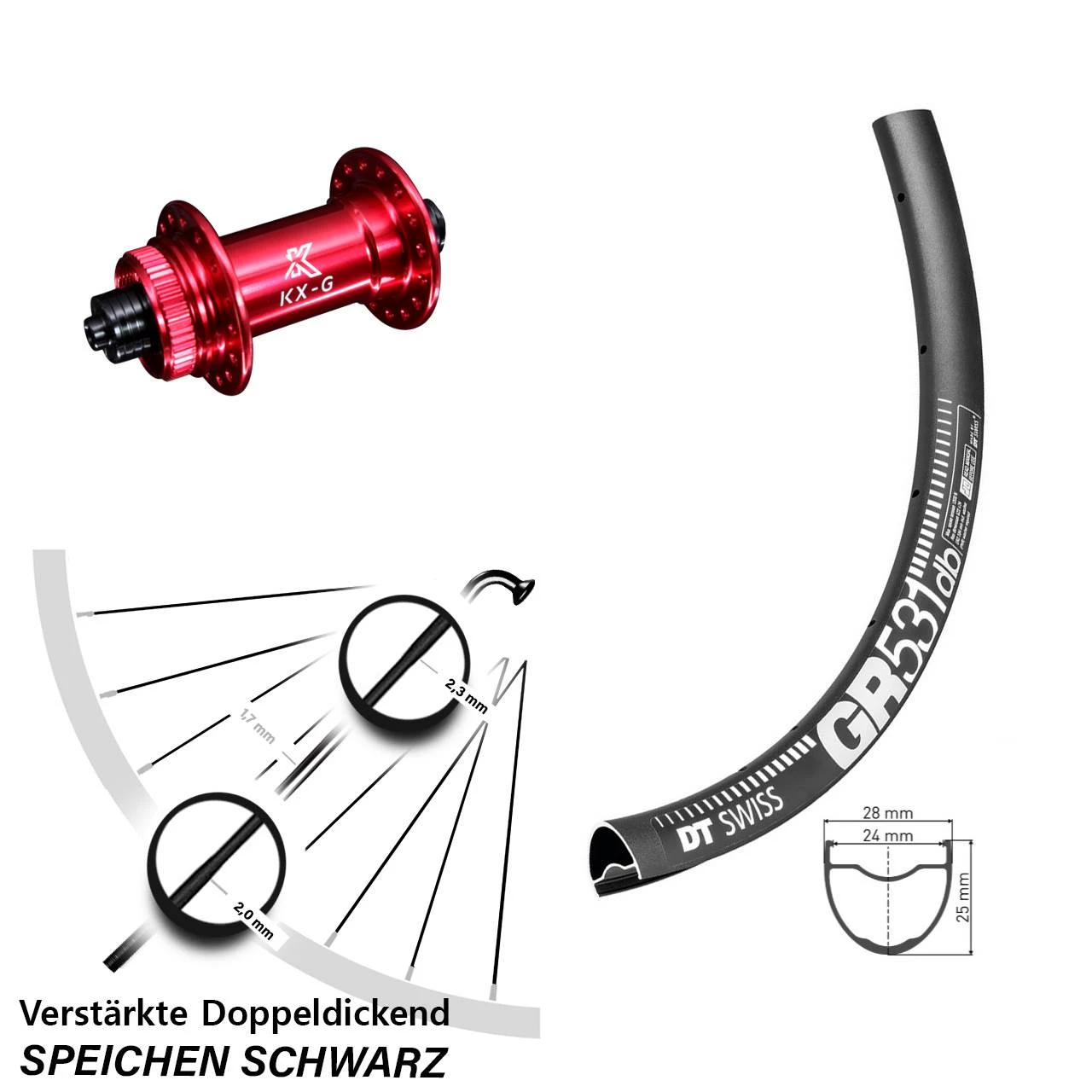 Dt-swiss DT Swiss GR 531 Gravel Vorderrad 27,5 Zoll KX-G Rot-eloxiert Schnellspanner