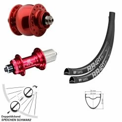Dt-swiss Laufradsatz DT Swiss RR 481 Dynamo SON Delux Nabe KX-G Rot Eloxiert Schnellspanner