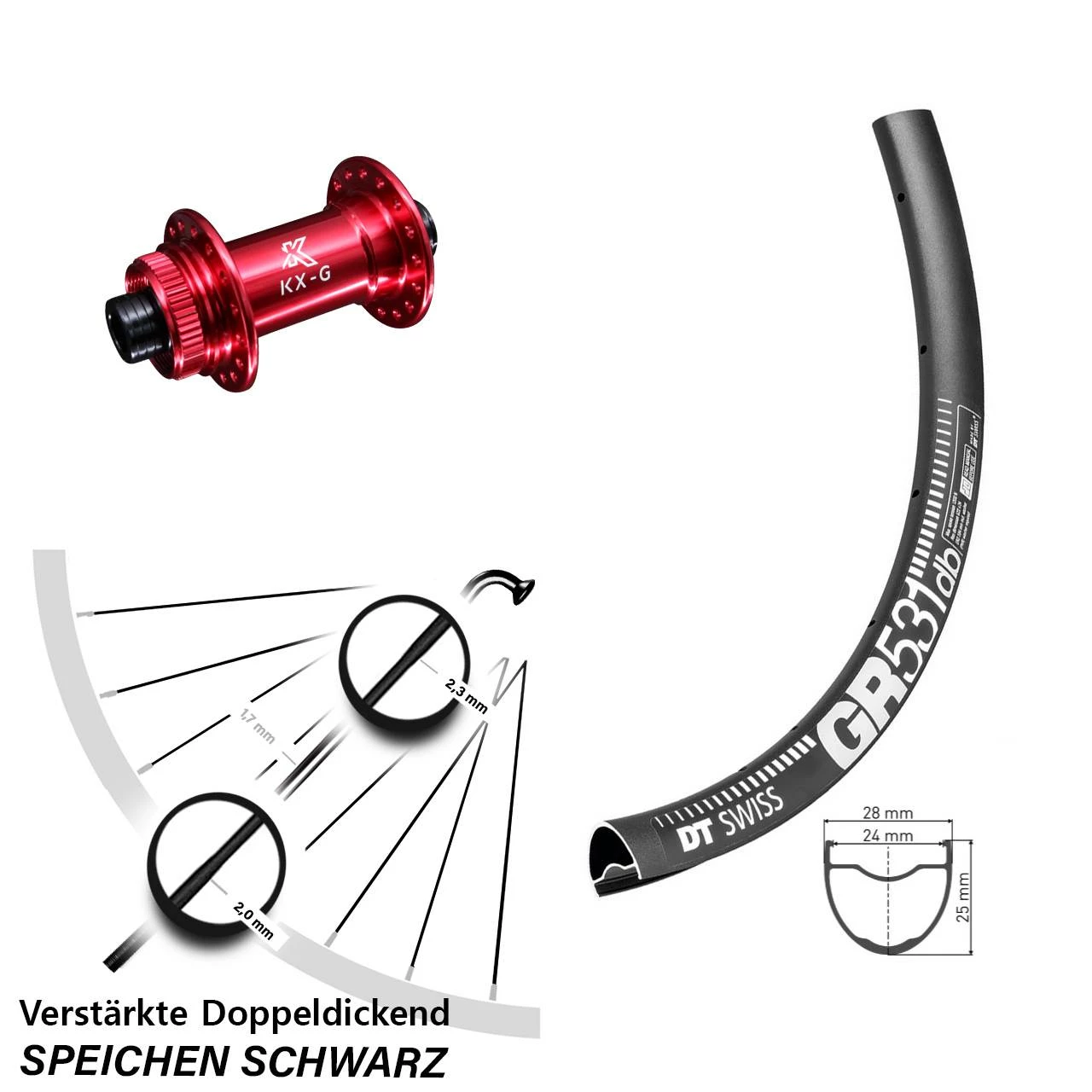 Dt-swiss DT Swiss GR 531 Gravel Vorderrad 27,5 Zoll Mit KX-G Centerlock Rot-eloxiert Steckachse