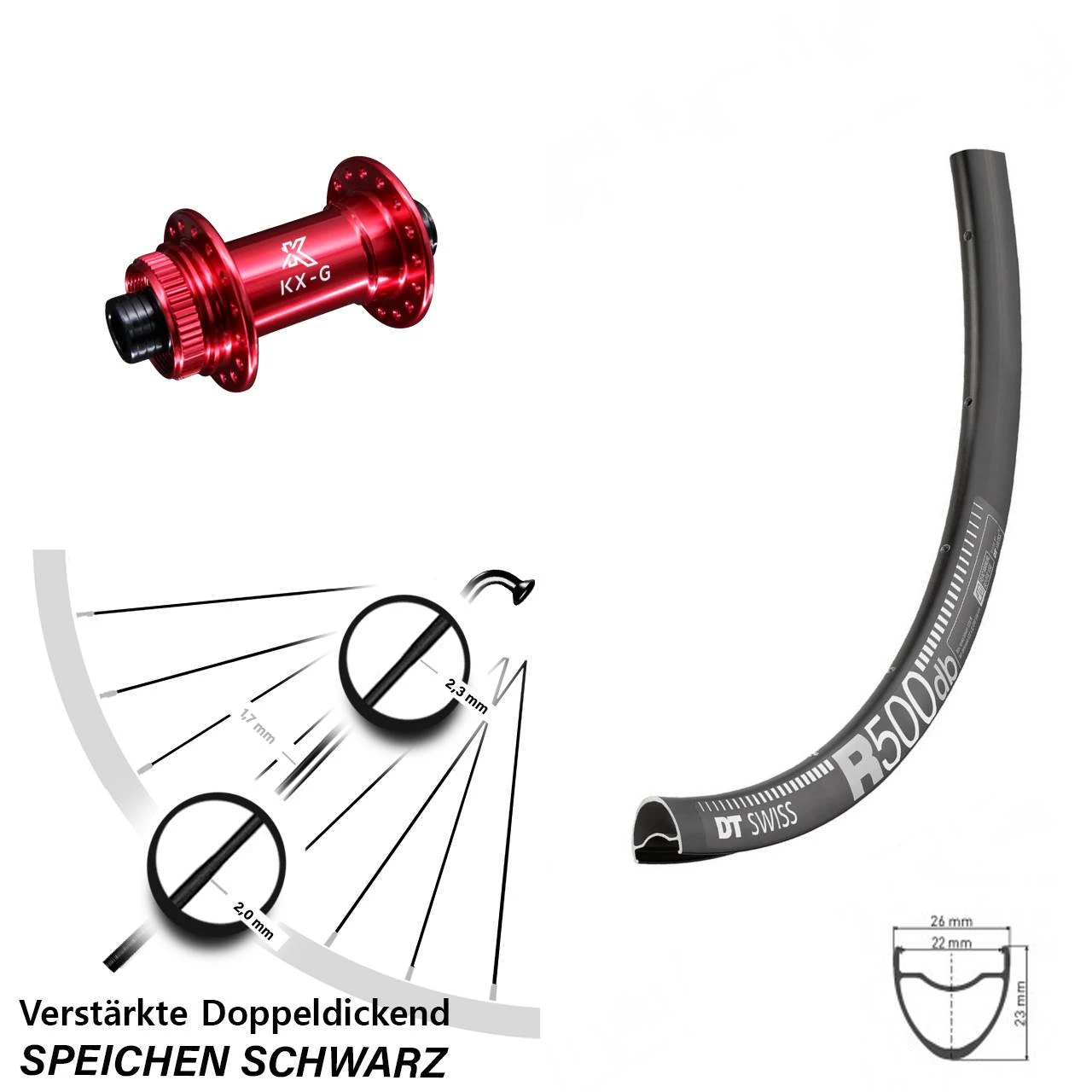 Dt-swiss Road Disc DT Swiss R 500 Vorderrad 28 Zoll Verstärkt KX-G Rot-eloxiert 12x100 Mm