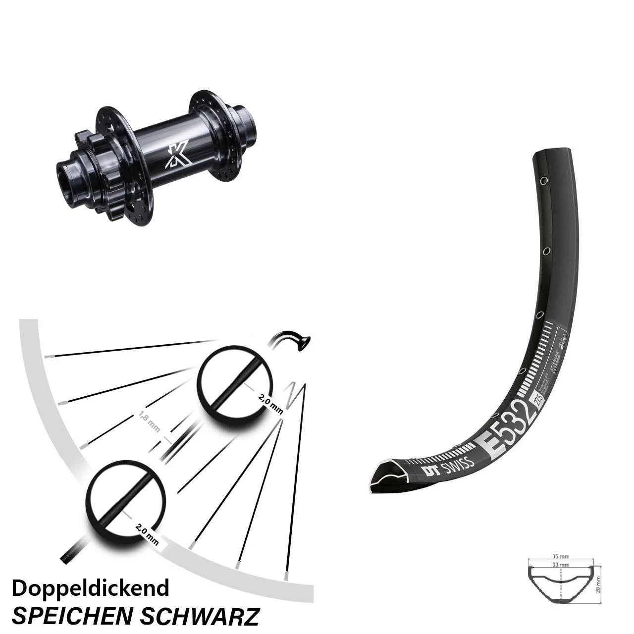 Dt-swiss DT Swiss E 532 Vorderrad 27,5 Zoll KX-M Nabe 20x110 Mm Steckachse DH Enduro