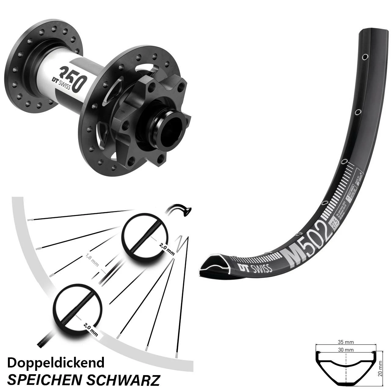 Dt-swiss 27,5 Zoll Vorderrad M 502 DT Swiss 350 Boost 15x110 Mm Für Steckachse 6-Loch MTB