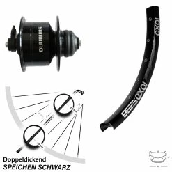 26 Zoll Nabendynamolaufrad Exal BE 25 Shimano DH-3D72 Centerlock Schwarz
