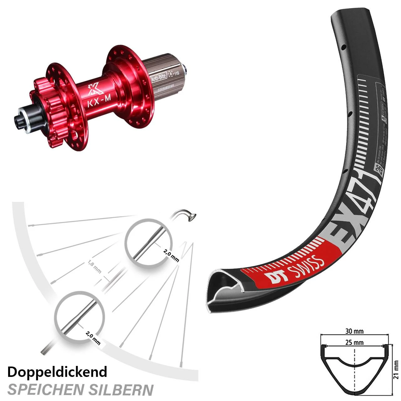 Dt-swiss 26 Zoll Hinteres Rad DT Swiss EX 471 Mit KX-M Nabe Rot 6-loch 5x135 Mm 11-fach