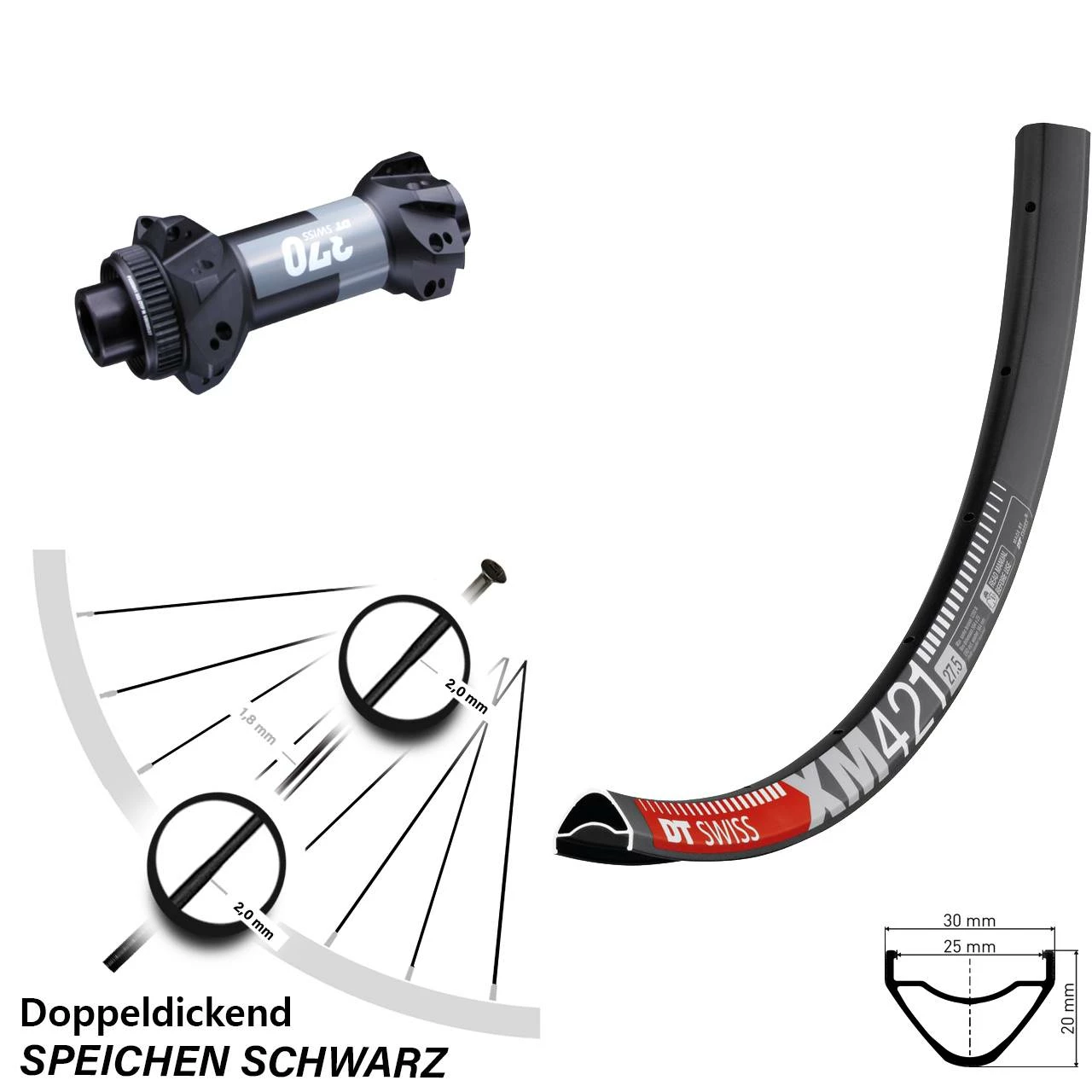 Dt-swiss XM 421 DT Swiss 370 Boost 15x110 Mm Straightpull Vorderrad 27,5 Zoll Centerlock