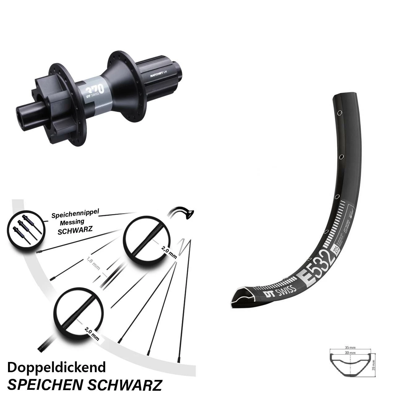 Dt-swiss MTB 29 Zoll Hinteres Rad DT Swiss E 532 Mit Nabe 370 12x142 Mm Steckachse