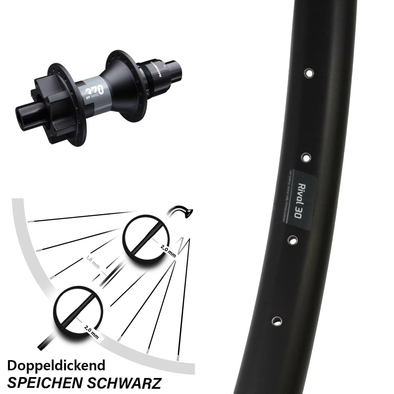 Hinterrad DT Swiss 370 Sram XD 27,5 Zoll Steckachse 12x142 Mm Schwarz Ryde Rival 30