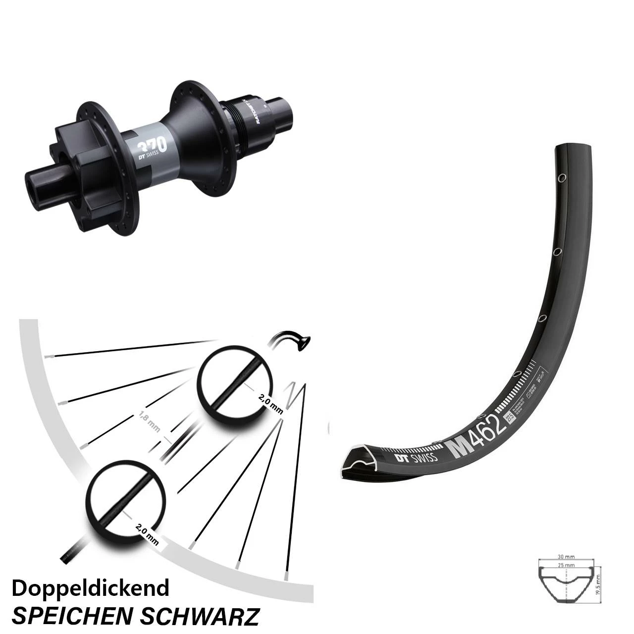 Dt-swiss DT Swiss 370 Sram XD M 462 Hinterrad 29 Zoll Steckachse 12x142 Mm 6-Loch Schwarz