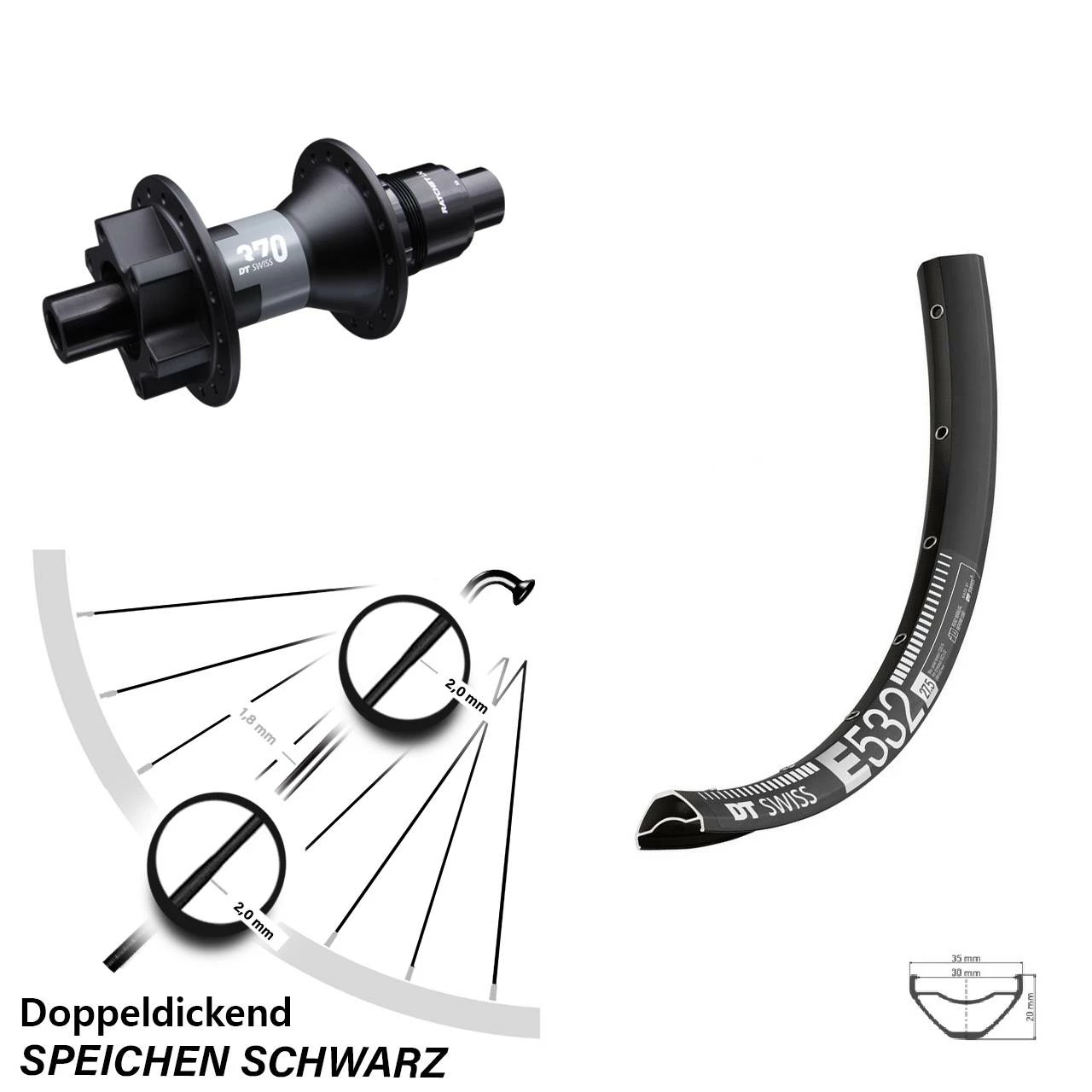 Dt-swiss MTB 29 Zoll Hinteres Rad DT Swiss E 532 Mit Nabe 370 Sram XD 12x142 Mm Steckachse
